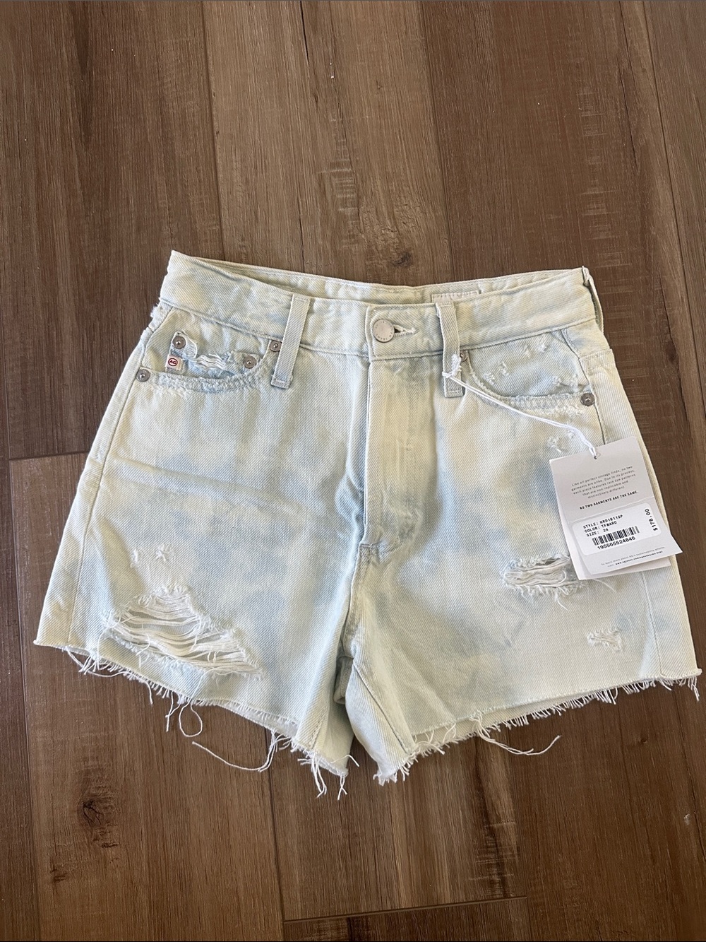 Brand new AG Adriano Goldschmied Light Blue Distressed Denim Shorts